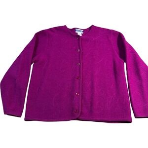 Vtg Pendleton Petite‎ Cardigan Sweater Magenta Wool Textured Button Front Size L